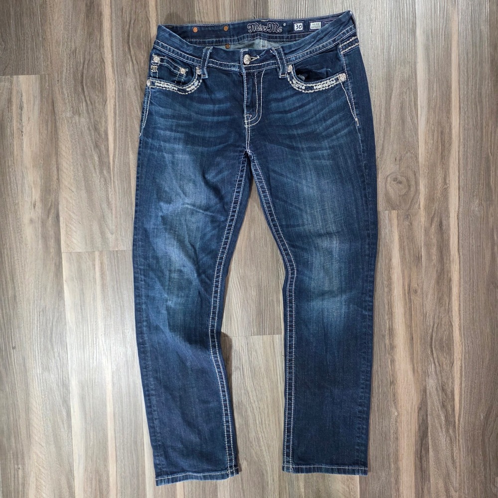 Miss Me Easy‎ Cropped Mid Rise Jeans Dark Wash Rhinestone JE8110EC Size 30